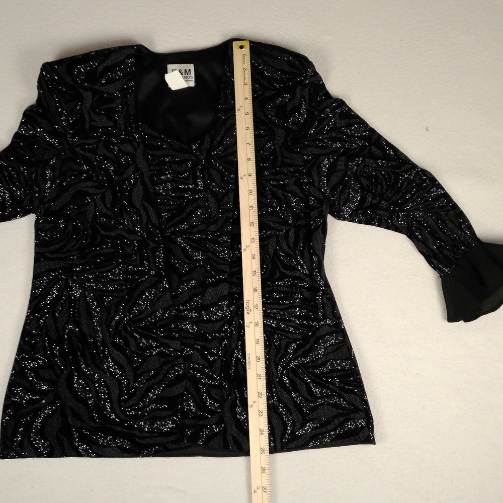 Vintage R&M Richards Womens Black Glitter Zebra Print Jacket Size 12 Long Sleeve - Picture 7 of 9